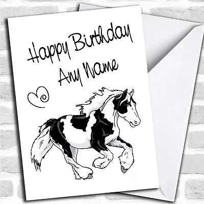 Piebald Gypsy Vanner Cob Horse Birthday Customised Card • £3.95