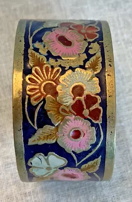 Vintage Metal Cloisonne Enamel Wide Cuff Bracelet Boho Floral • $18