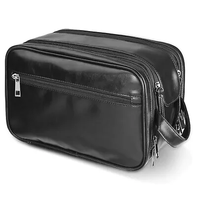 Mens Toiletry Bag Travel Shave Kit Water Resistance Case Dopp Kit PU Leather • $19.99