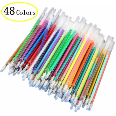 48pcs Fluorescent Gel Ink Pen Refills Glitter Coloring Art Kids Drawing Makers S • £4.29