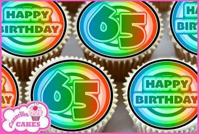65th Age 65 Happy Birthday Edible Cupcake Toppers Cake Decorations 7687 • £4.99