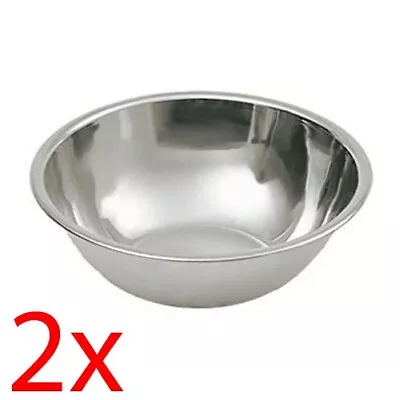 2 X 20cm Stainless Steel Deep Mixing Bowl Kitchen Cooking Salad Fruit Serving • £4.99