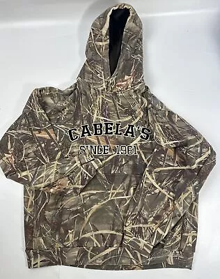 Used Cabela’s Camouflage Hoodie Heavy Spellout Mens XL Hunting Camo Pullover  • $42.50