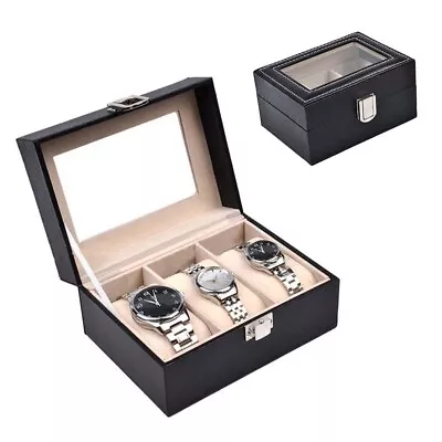High-Grade Grids Carbon Fiber Watch Box Storage Case Display Organizer Gift • $23.18
