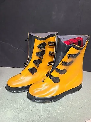 Sz 8 Mens UNIROYAL Thick RUBBER Rain Snow BOOTS Insulated W Liners YELLOW ORANGE • $88.88