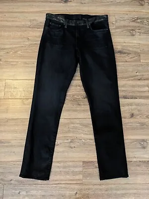 J Brand Mask Men's Black Cow Leather Accent Stretch Cotton Denim Jeans - 34x33 • $56.99