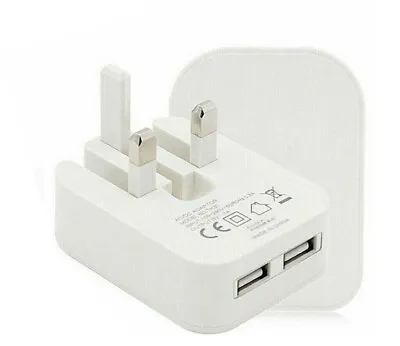 UK Mains 3 Pin Plug Adapter Wall Charger With 2 USB Ports For Phones Tablets CE • £5.03