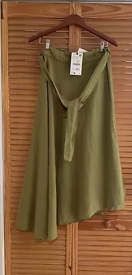 ZARA LINEN BLEND WRAP SKIRT OLIVE GREEN. Size L • $38