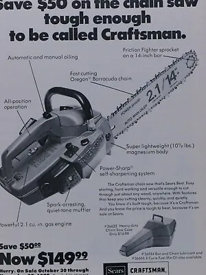 Craftsman Vintage Chainsaw Sears Power Sharp Original Print Ad 8.5 X 11  • $5.95