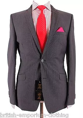 Holland Esquire Dark Grey Pinstripe Wool Suit UK48 EU58 C48 X W42 NEW + TAGS • £259.99