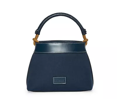 Staud Tellie Canvas Drawstring Top Handle Bag Dark Blue 220015 • $140