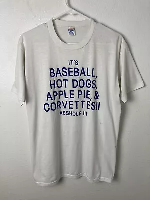 Vintage Baseball Hot Dogs Apple Pie Corvettes Men's M White 80s Shirt Funny • $20