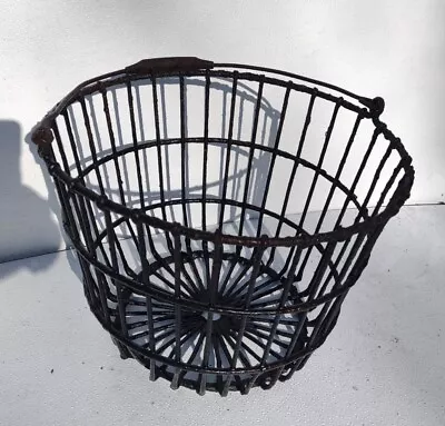 Vintage Antique Egg Basket  Wire Country  Farm Produce Hanging Planter Black Lg • $38