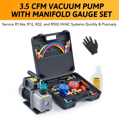 $94.88 • Buy OMT 3.5 Cfm AC Gauge & Vacuum Pump Set For HVAC Refrigeration Recharging & Evac