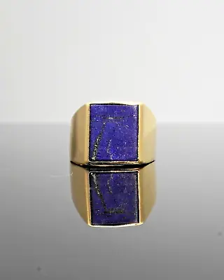 Vintage Mens 18k Yellow Gold Rectangle Lapis Ring  8.10 Gram  6.5 Size • $1250