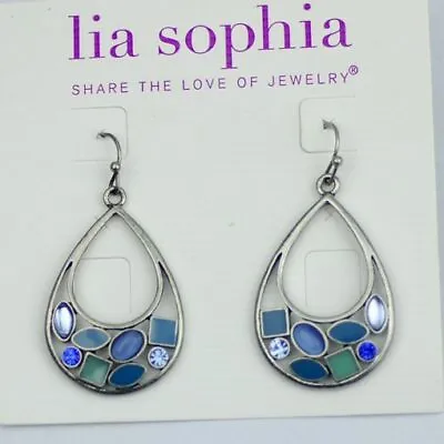 Lia Sophia Jewelry Cute Silver Plated Oval Opal Teardrop Shapes Hoop Earrings • $7.99