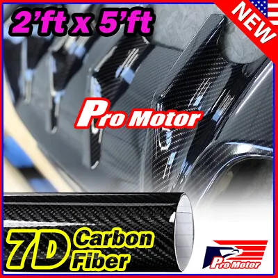 2ft 5ft Black Carbon Fiber 7D Premium Gloss Vinyl Wrap Bubble Free Release 2022 • $14.60