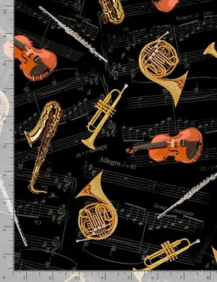 Orchestra Instruments Music Fabric Cotton Timeless Treasures CM1477 By Yard • $10.98