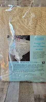 Vintage QUAKER LACE Bouquet 1184 Bisso FLORAL TABLECLOTH 70x90 Oblong Unused NOS • $40.50