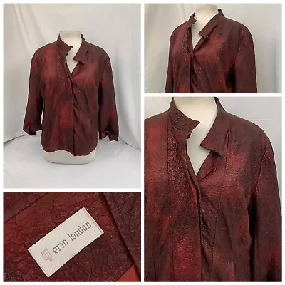 Erin London Jacket XL Red Poly Cotton Tissue Feel EUC 3/4 Sleeve YGI P1-726 • $26.99