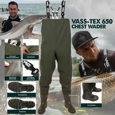 Vass Vass-Tex 650 Series Chest Wader Carp Fishing Waders *All Sizes* NEW • £71.99