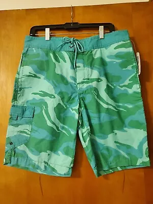 NWT Arizona Green Camouflaged Swim Trunks Size 32 • $9.99
