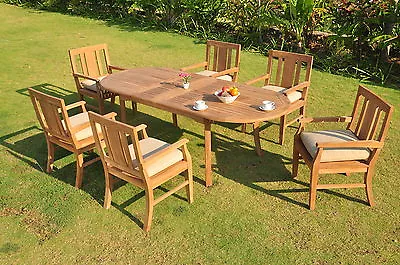 7 Pc Outdoor Dining Teak Set - 94  Double Extension Oval Table 6 Arm Chairs Osb • $3757