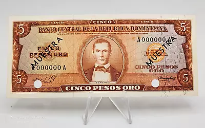 Scarce SPECIMEN Dominican Republic  5 Pesos 1975-1976 (ND) P-109 ~ Uncirculated • $39.99