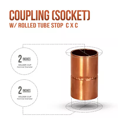 2 In X 2 In C X C Copper Connection Coupling With Rolled Tube Stop Pipe Fittings • $8.49