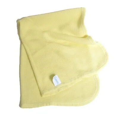 Vtg Curity Baby Blanket Thermal Waffle Weave Rounded Corners USA Made Yellow • $25
