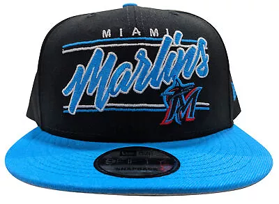 Men's New Era 9Fifty MLB Miami Marlins Team Script Black/Lt. Blue Snapback • $29.95