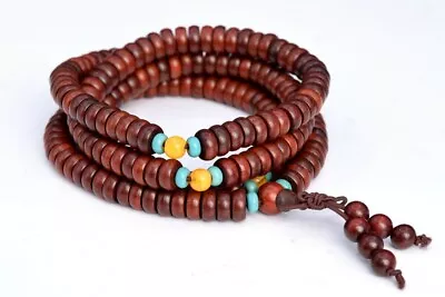 8x3MM 108 Pcs Mahogany Red Sandalwood Mala Beads Natural Wood Rondelle Beads 32  • $9.99