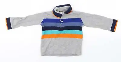 Blue Zoo Boys Grey Striped Cotton Basic Polo Size 2-3 Years Collared • £3.15