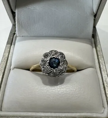 18ct Yellow Gold + Platinum Diamond And Blue Sapphire Ring  • £350
