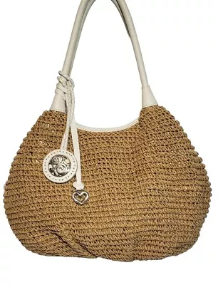 Brighton London Groove Kinley Raffia & Pebbled Leather Shoulder Handbag Hobo$260 • $139