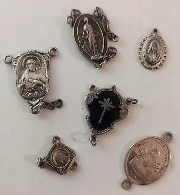 Vtg Antique Sterling Silver Lot Of 6 Religious Medal Pendant Rosary Charm  • $40