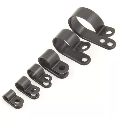 Nylon Black Plastic P Clips - Fasteners For Cable Conduit Tubing Sleeving Etc • £2.65