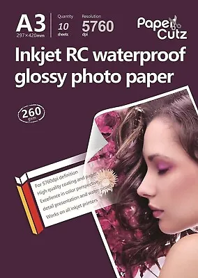 A3 Gloss Inkjet Photo Paper 260GSM - 10 Sheets - Highest Quality Prints • £9.99