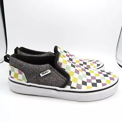 Vans Classic Slip-On Shoes Girls Size 4 Glitter Checkerboard Off-the-Wall Casual • $28.82