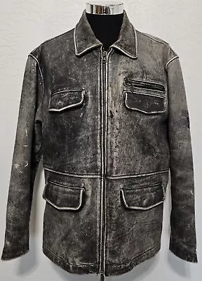 Vintage Stussy Burly Gear Distressed Leather Coat Stonewash Motorcycle Jacket XL • $1349.99