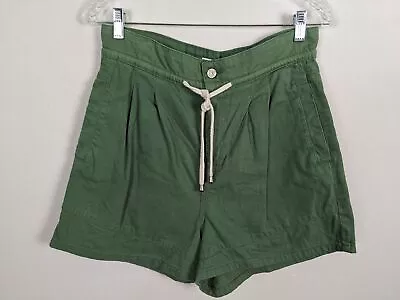 ZARA Olive Green Drawstring Denim Shorts Size 6 • $10