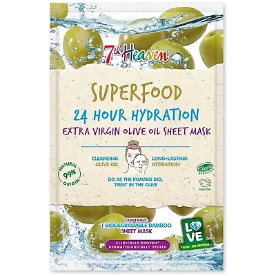 7TH HEAVEN Superfood 24Hr Hydration Extra Virgin Olive Oil Sheet Face Mask 18g • £2.49