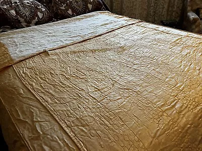 Vintage 1950s/60s Satin Bedspread Hollywood Regency Quilted Gold Full MCM Retro • $48