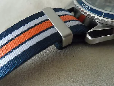 James Bond Military Nato Style Watch Strap Blue White Orange Stripe 21 Mm • £19.95