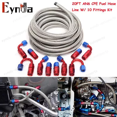 AN6 -6AN AN-6 3/8 Fitting Stainless Steel Braided Oil Fuel Hose Line 20FT Kit • $49.99
