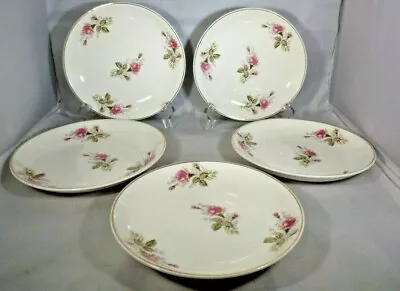 Nasco Japan 5 Salad Plates 6 1/4  Porcelain Pink Moss Rose Vintage Party Decor • $13