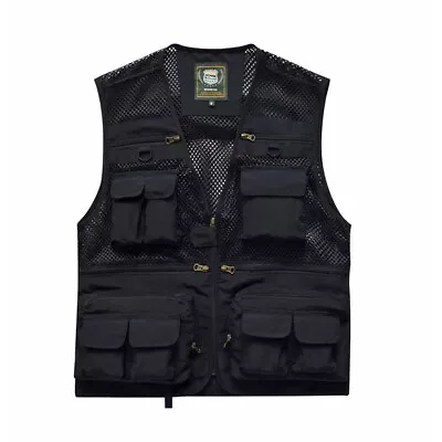 Mens Jacket Vest Multi Pocket Cargo Men Sleeveless Hiking Regular Fit Zip Up • £19.99