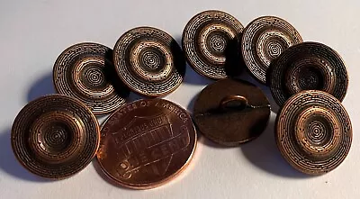 8 Antiqued Copper Tone Metal Shank Buttons Almost 5/8  15mm 12797 • $7.49