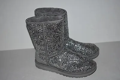 UGG Women's Size 8 Classic Short Cosmo Boots Silver Glitter • $67.96