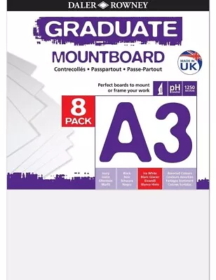 Daler Rowney Graduate Mount Board A3 8 Pack ICE WHITE QUALITY ART SUPPLIES • £10.99